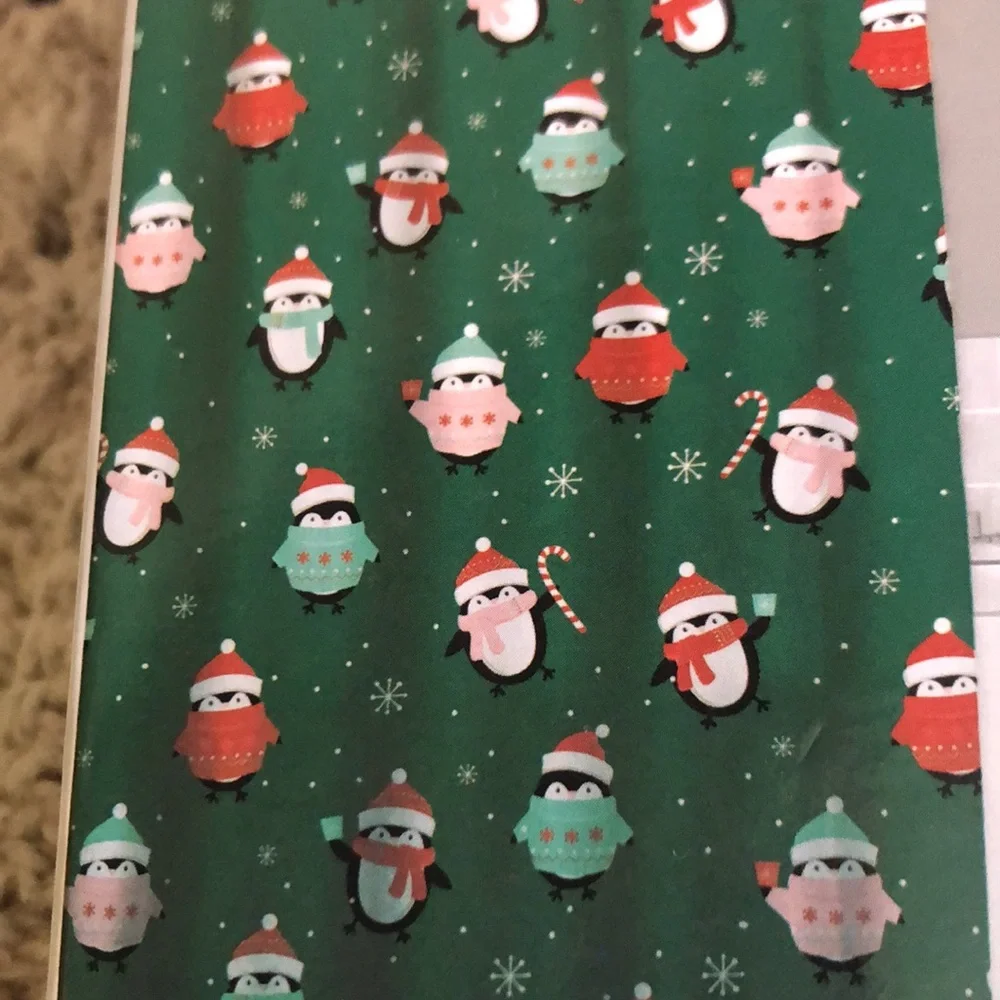 Holiday Penguin Shower Curtain with Santa Hats